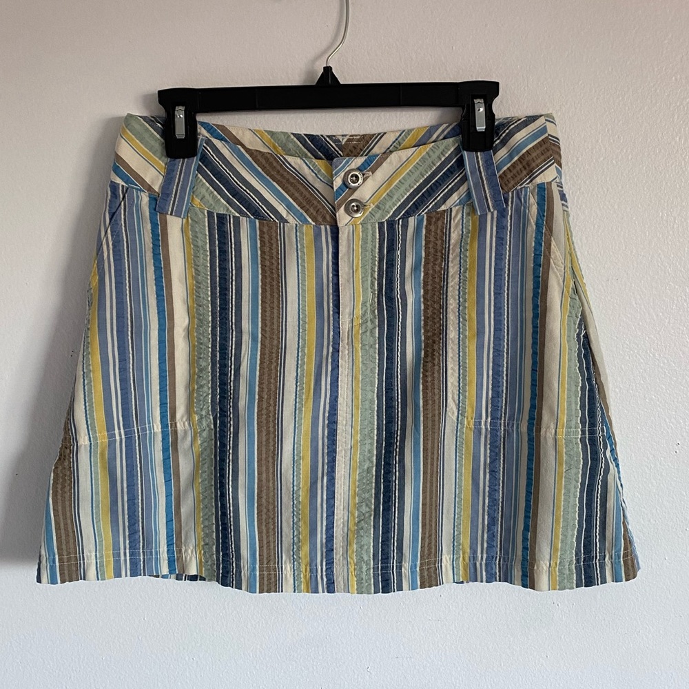 Patagonia Netty Skirt Blue/Brown/White Stripes Seersucker Size- 6